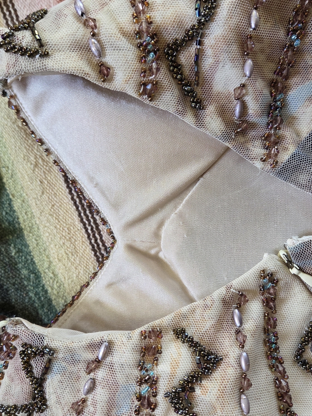 Sue Wong Ivory and Taupe Beaded Halter Midi Dress - Picture 10 of 16